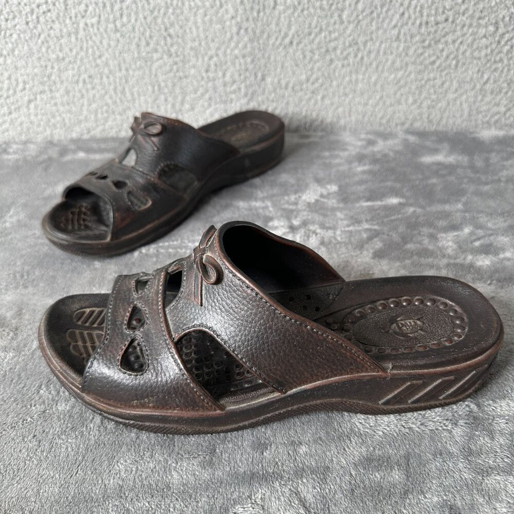 Vintage Pali Hawaii Jandals Sandals Women's XL 9-10 Brown Made in Taiwan Boho